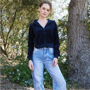 Brandy Melville John Galt Navy Velour Cropped Hoodie